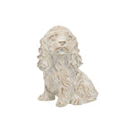 Design Republique Puppy Cement Statue in cream featuring a seated long-haired dog with textured detailing.