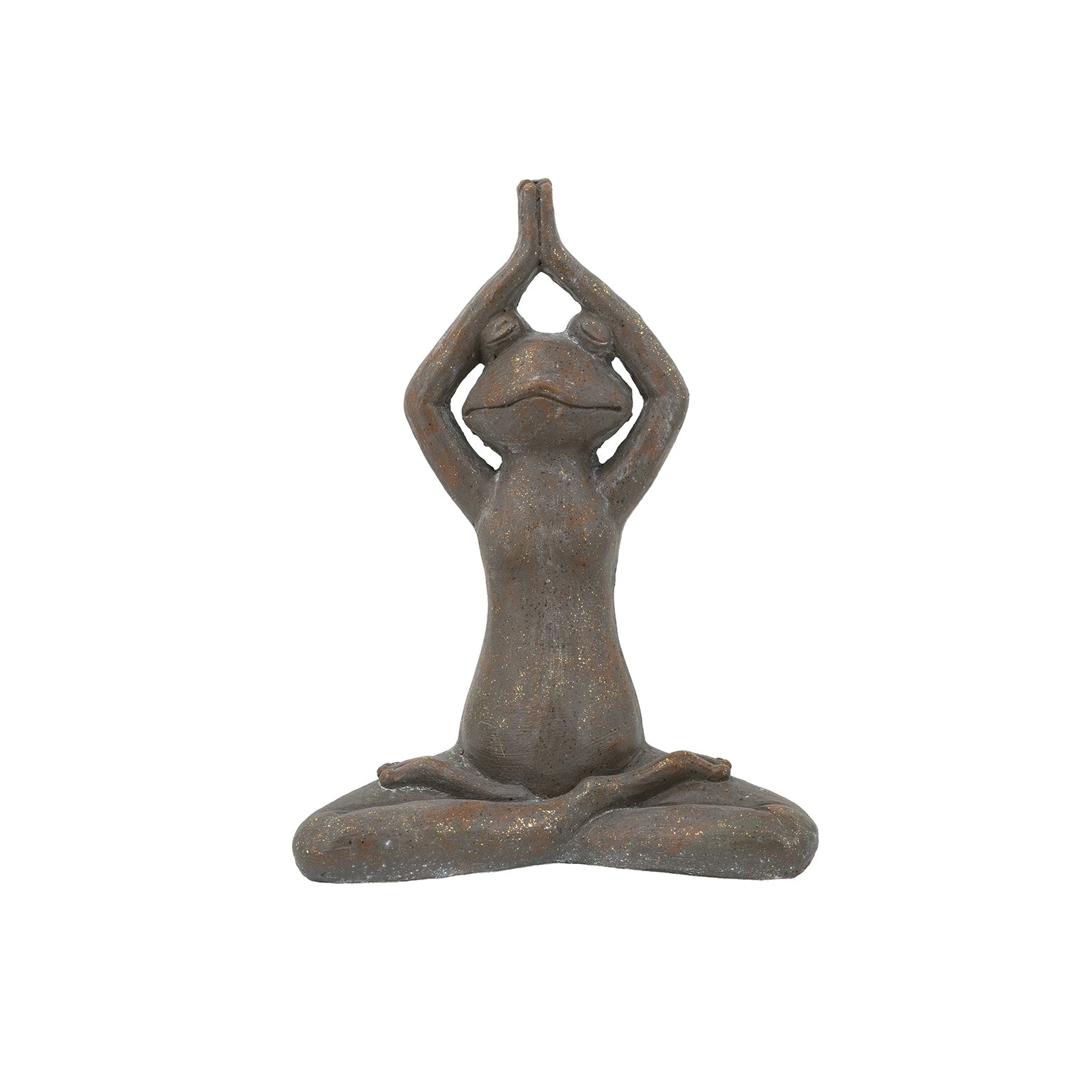 Design Republique Frog Yoga Décor in brown featuring a seated frog with raised hands in a meditation pose.