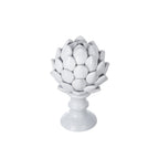 Design Republique Albinia Artichoke Small in white featuring layered glossy leaves on a pedestal base.