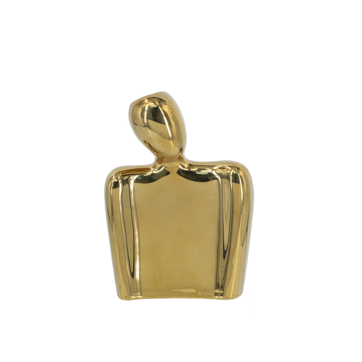 Small Design Republique Gold Body Abstract Statue Vase with a polished reflective finish and curved abstract silhouette.