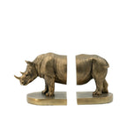 Design Republique Rhino Bronze Bookends 2 Piece Set featuring a split rhino design in a bronze finish.