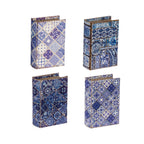 Gracious Living Briar Blue & White Book Boxes 4 Piece Set featuring four assorted blue and white patterned book boxes.