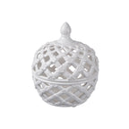 Gracious Living Ascot Braid Ceramic Jar with Lid featuring a glossy white lattice design and rounded shape.