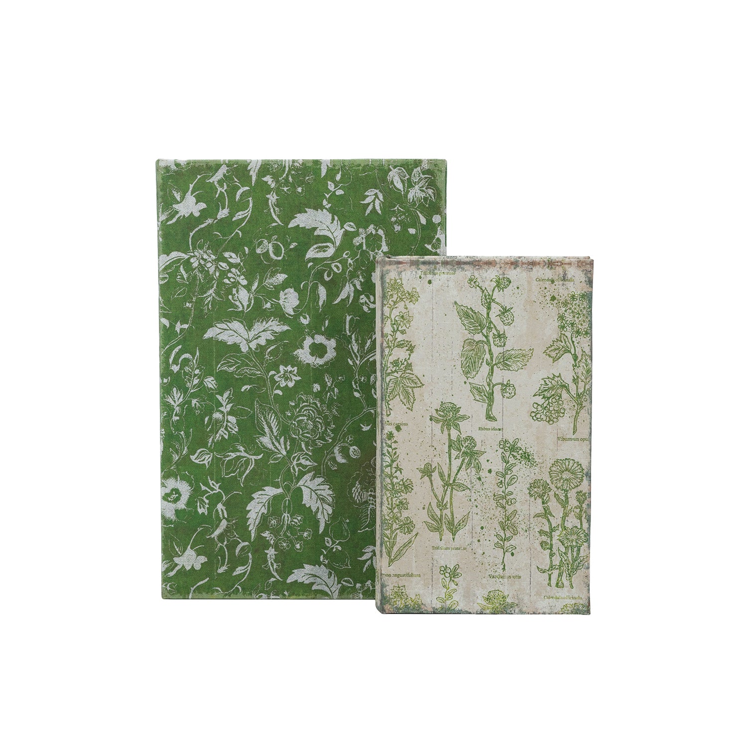 Gracious Living Gina Book Box Set of 2 featuring green and natural botanical print designs.