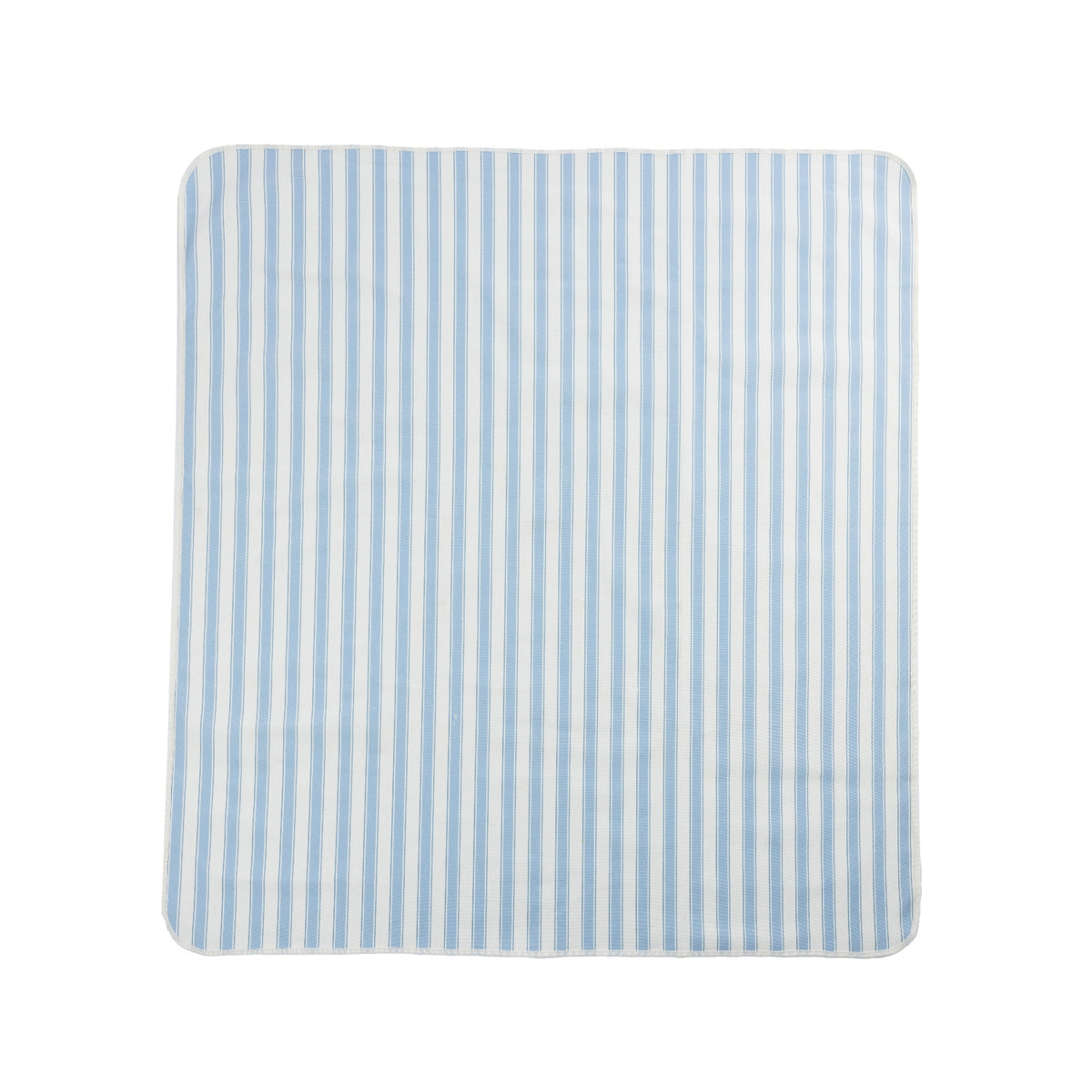A flat lay view of a printed picnic mat