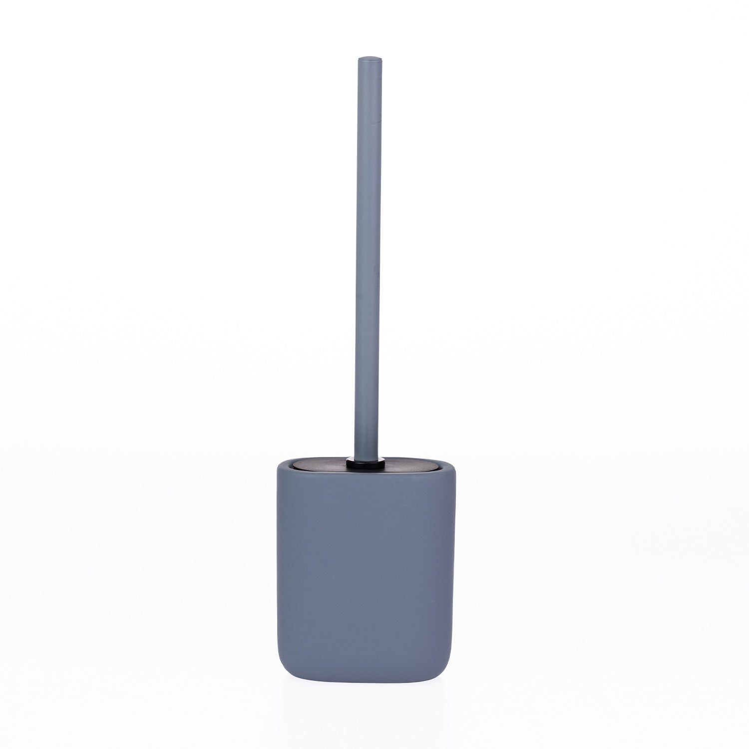 A minimalist slate toilet brush with a cylindrical holder and upright handle, shown on a seamless white background.