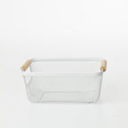 Home Essentials Cassius small white metal mesh storage basket with natural wooden handles.