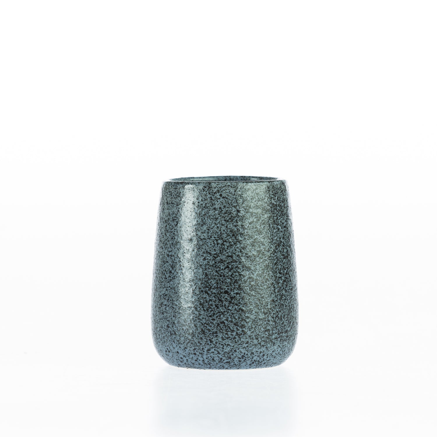 Charcoal speckled bathroom tumbler with a rounded stoneware-style design, ideal for holding toothbrushes and bathroom essentials.
