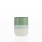 Design Republique Kaikoura Fade tumbler in stoneware with a speckled reactive glaze and layered green and cream finish, ideal for holding toothbrushes and bathroom essentials.