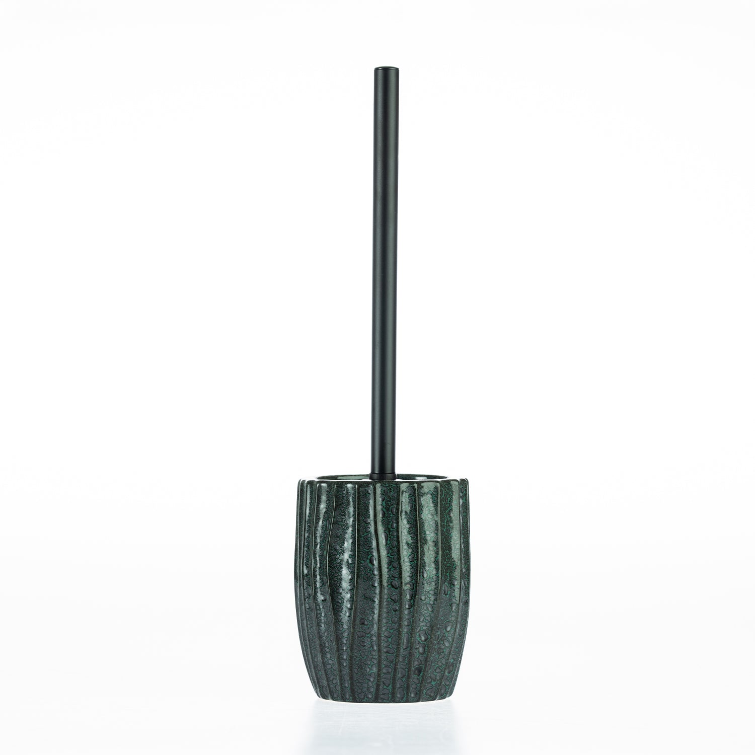 Fieldcrest Aoraki toilet brush holder featuring a textured ribbed stoneware base with a glossy glazed finish and coordinating handle.