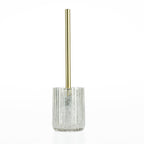 Design Republique Raya Gold Glass Toilet Brush Holder with a ribbed mercury-effect glass holder and brushed gold handle.