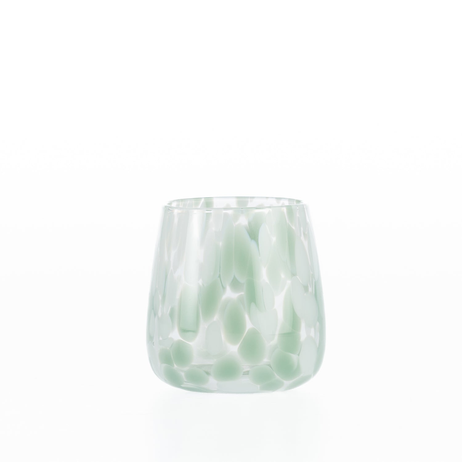 Sea mist speckled glass bathroom tumbler with a rounded shape and decorative glass finish.