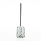 Charcoal speckled glass toilet brush holder with a polished chrome handle and coordinating cover.