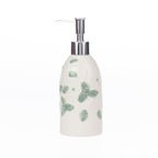 Gracious Living Irina Floral Soap Dispenser in Ivory with a glossy ceramic finish, featuring a soft green floral pattern and a polished chrome pump.