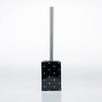 Design Republique Spotty Ceramic Toilet Brush Holder in Black with white dot detailing and a chrome-look handle.
