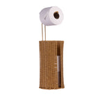 Design Republique Trilby Toilet Roll Holder in Natural shown holding toilet rolls, with storage space for additional rolls below.