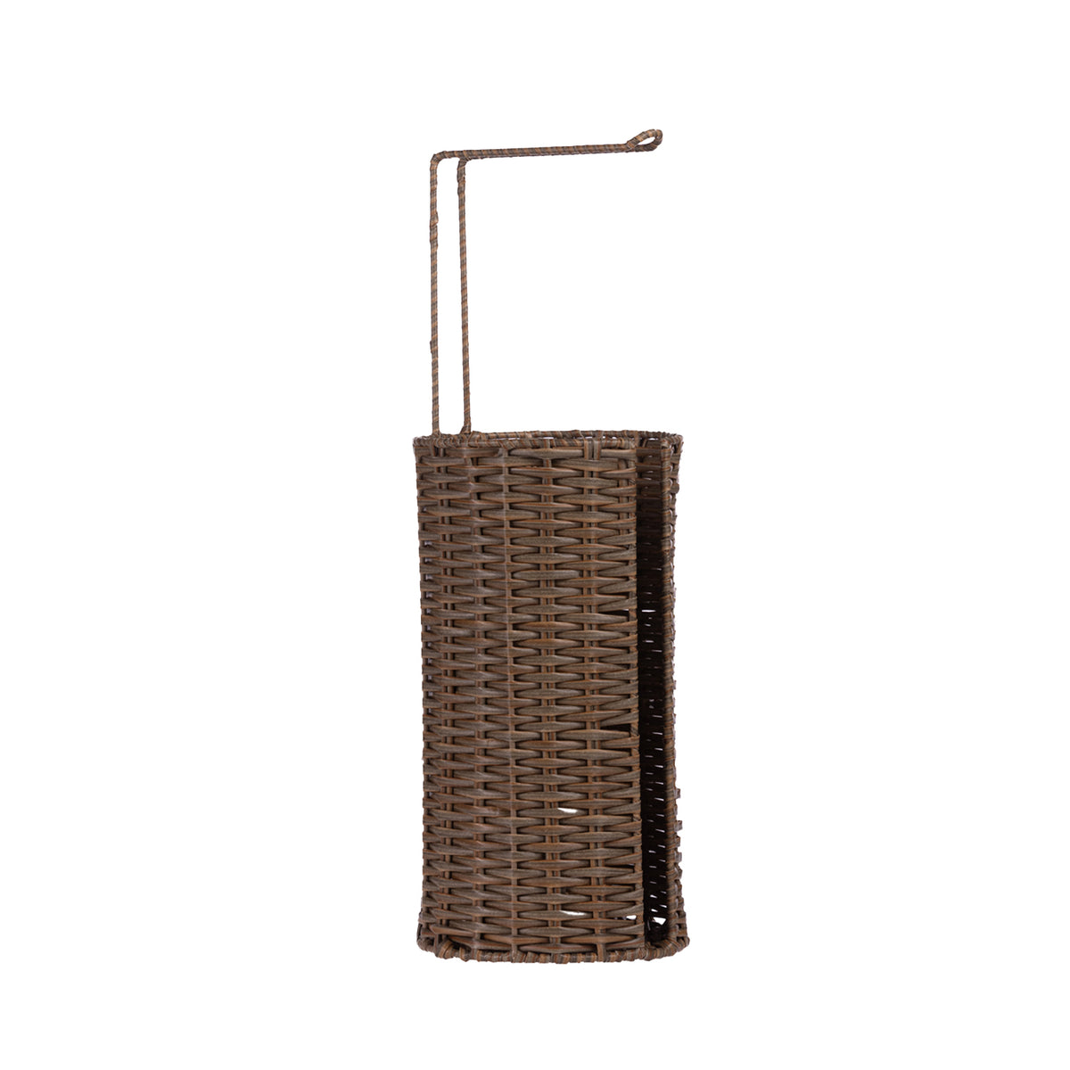 Design Republique Trilby Toilet Roll Holder in Tan with a woven finish and freestanding roll holder design.