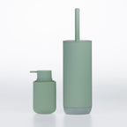 Solace Astrid bathroom accessories in Sage, featuring a coordinating soap dispenser and toilet brush holder.