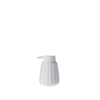 Solace Asti Soft Touch Soap Dispenser in white, featuring a ribbed rounded body and matching white pump.
