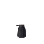 Solace Asti Soft Touch Toilet Brush Holder in black, featuring a ribbed rounded holder with a long black handle.
