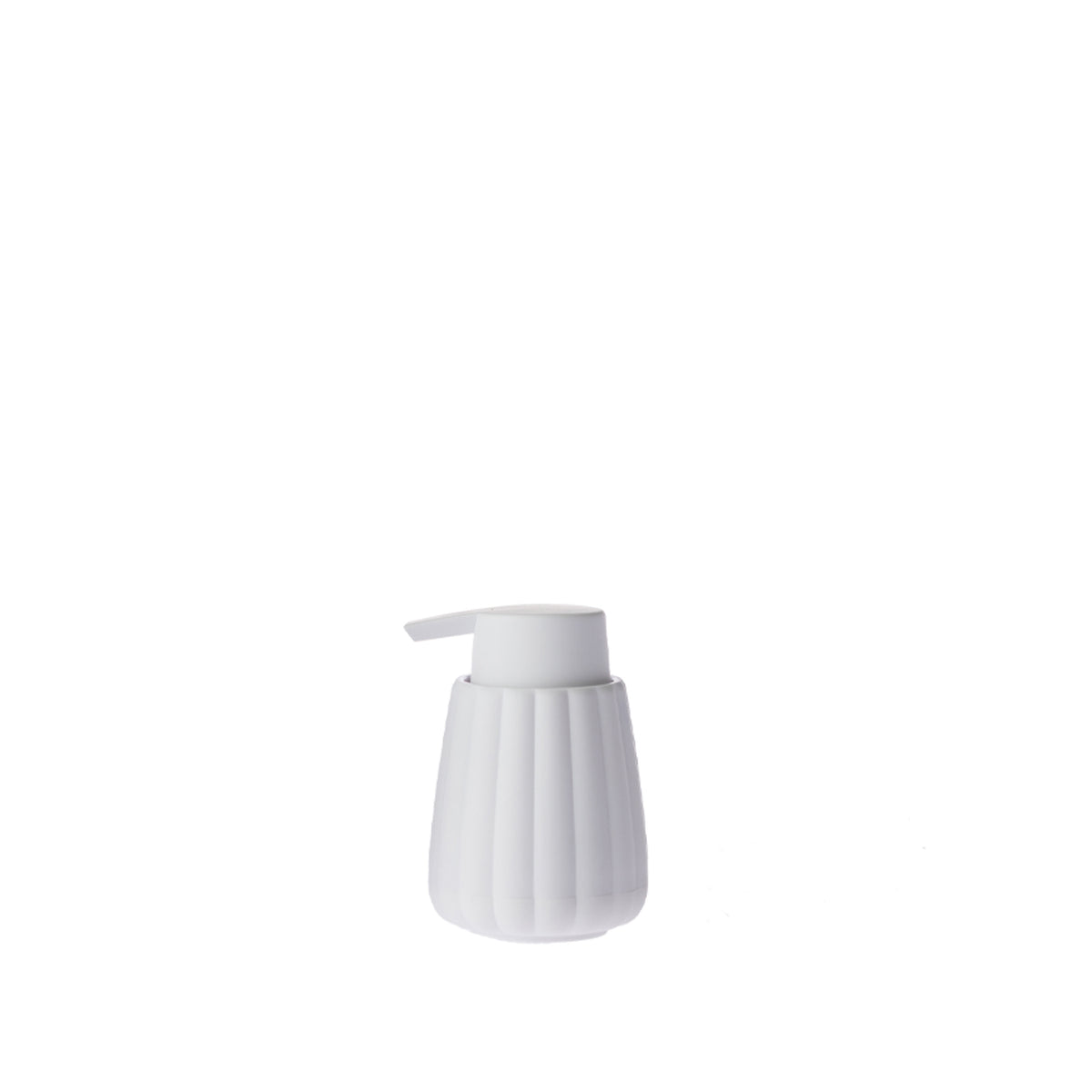 Solace Asti Soft Touch Toilet Brush Holder in white, featuring a ribbed rounded holder with a long white handle.