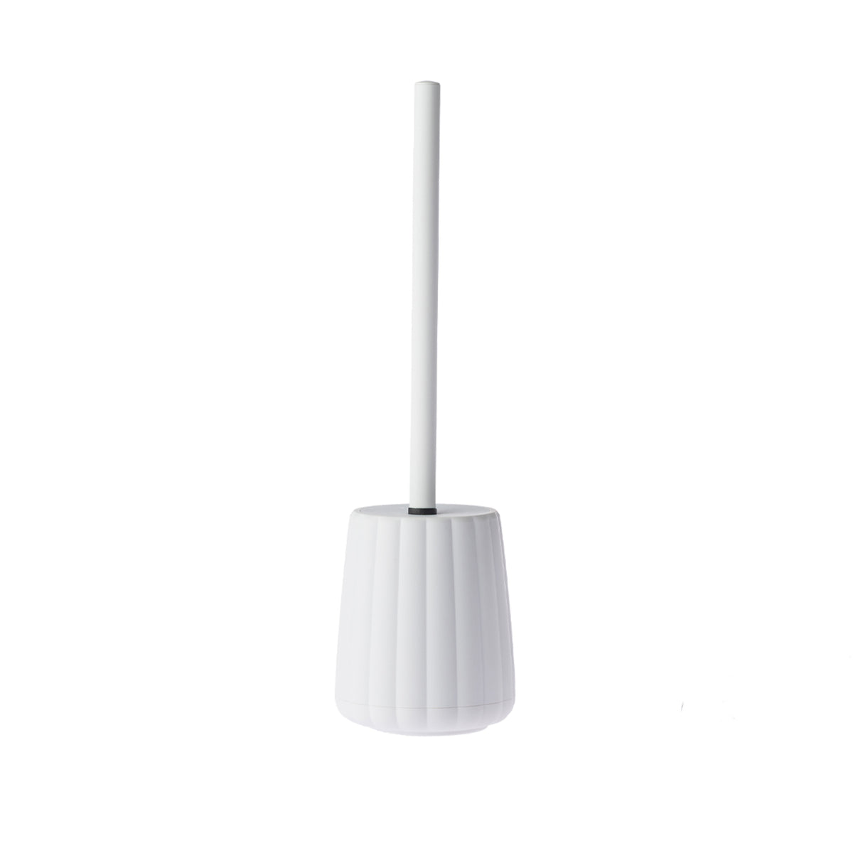 Solace Asti Soft Touch Toilet Brush Holder in white, featuring a ribbed rounded holder with a long white handle.