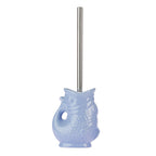 Design Republique Gone Fishing Toilet Brush Holder in Soft Blue, featuring a glossy ceramic fish-shaped base with textured scales and a long silver handle.