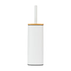 Home Co. Quinn Square Toilet Brush Holder in White, featuring a slim rectangular design with a bamboo-look lid and matching white handle.