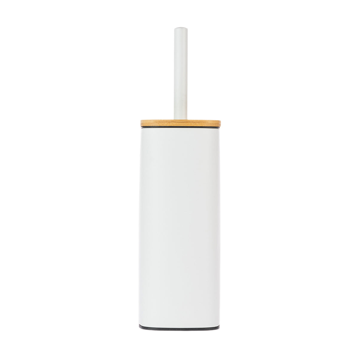 Home Co. Quinn Square Toilet Brush Holder in White, featuring a slim rectangular design with a bamboo-look lid and matching white handle.