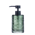 Design Republique Ginny Textured Glass Soap Dispenser in green, featuring a textured glass body and matte black pump against a white background.