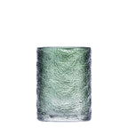 Design Republique Ginny Textured Glass Tumbler in green, featuring a cylindrical shape and textured glass finish against a white background.