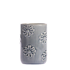 Gracious Living Vera Floral Tumbler in Denim, featuring a glazed ceramic finish with raised floral detailing.