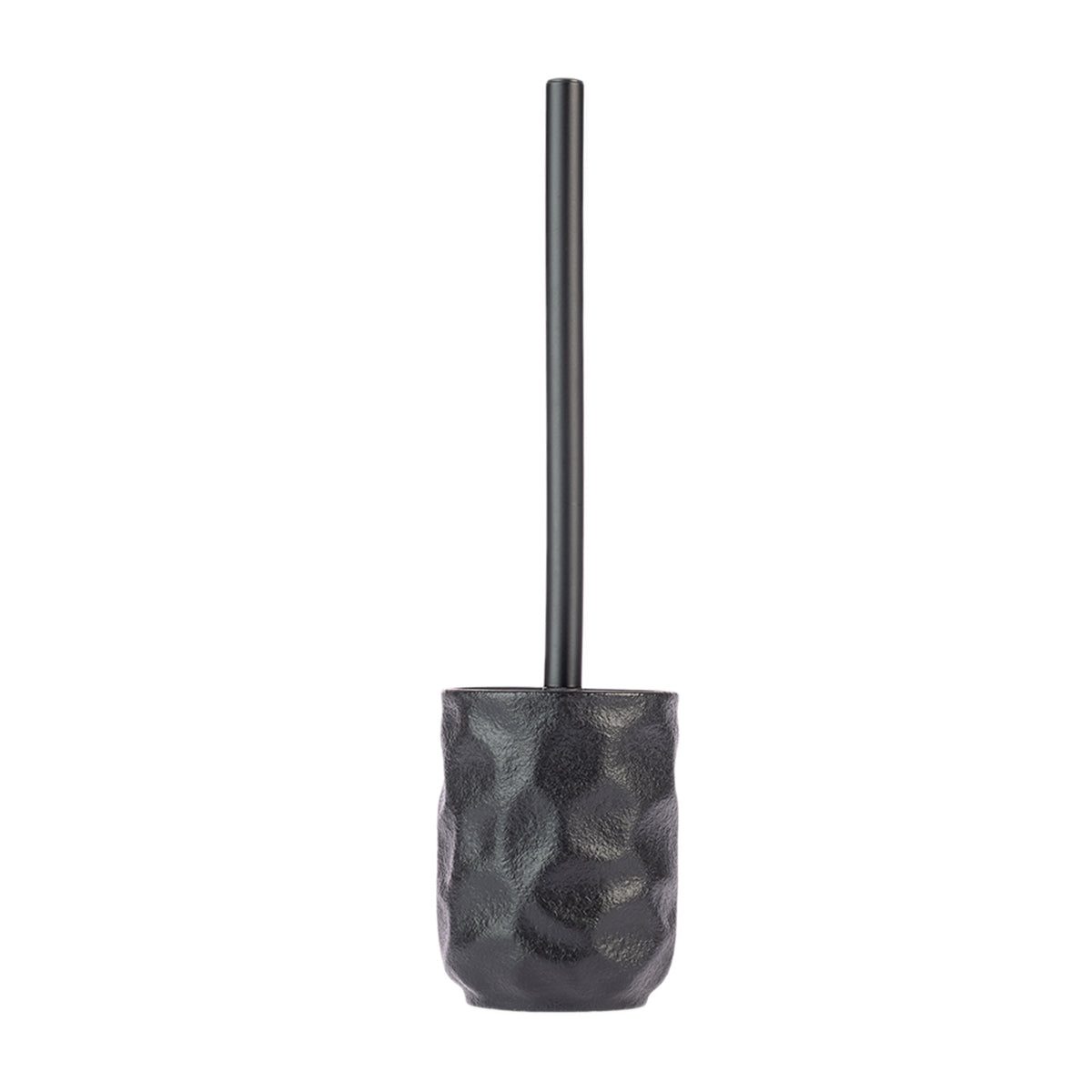 Design Republique Neva Ceramic Toilet Brush Holder in Black, featuring a textured faceted finish with a long black handle.