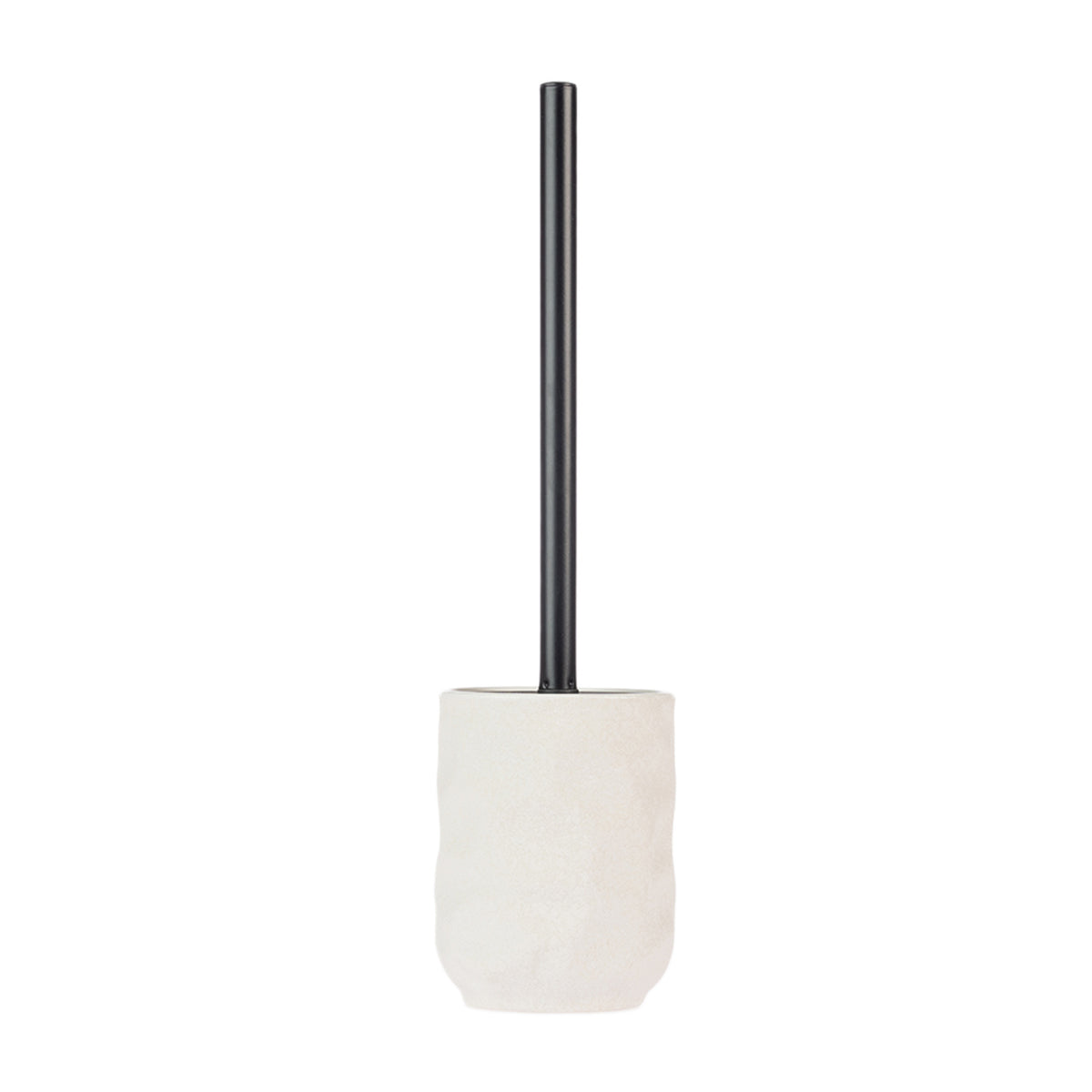 Design Republique Neva Ceramic Toilet Brush Holder in Ivory, featuring a softly textured finish with a long black handle.