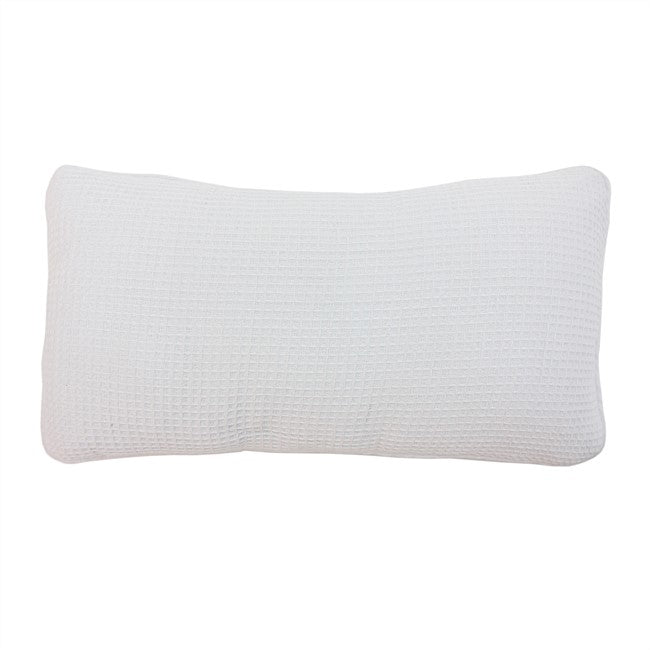A white rectangular lumbar pillow with a textured waffle or honeycomb fabric surface, shown against a plain white background.