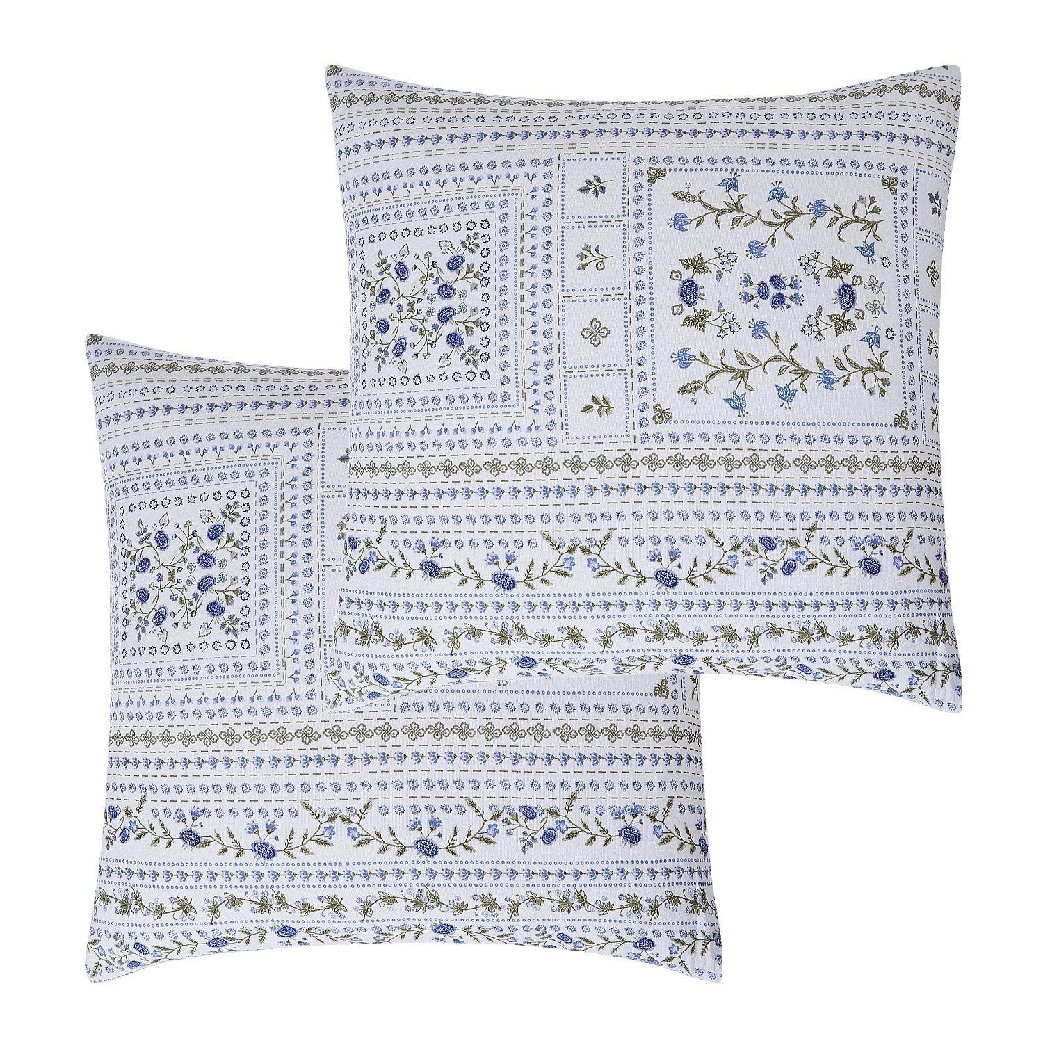 Floral patterned pillowcases on a white background