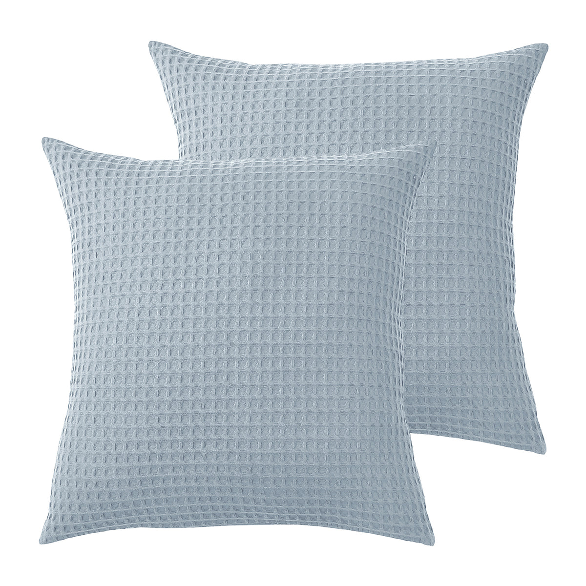 Dusty Blue – Pair of dusty blue European pillowcases featuring a chunky waffle texture, displayed on a white background.