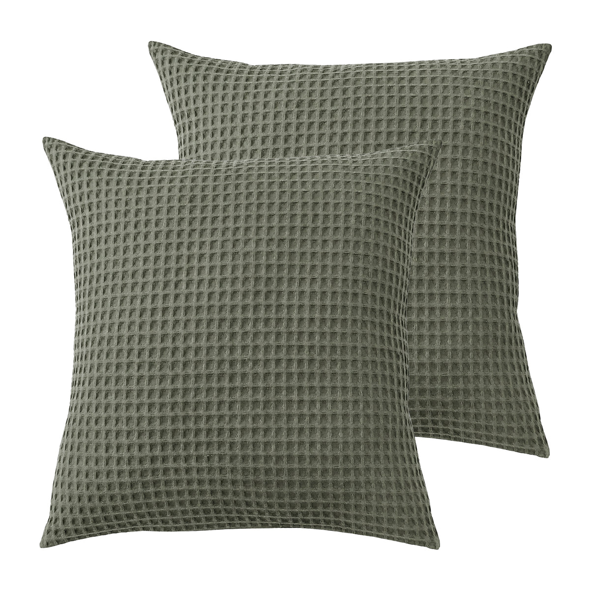 Khaki – Pair of khaki European pillowcases featuring a chunky waffle texture, displayed on a white background.