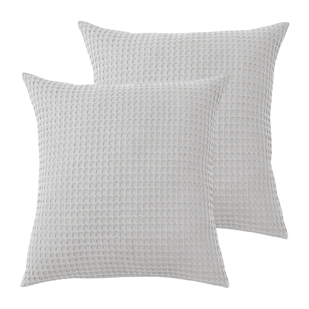 Stone – Pair of stone-coloured European pillowcases featuring a chunky waffle texture, displayed on a white background.