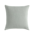 A square throw pillow with a vertical stripe pattern in sage green and white, shown against a plain white background.