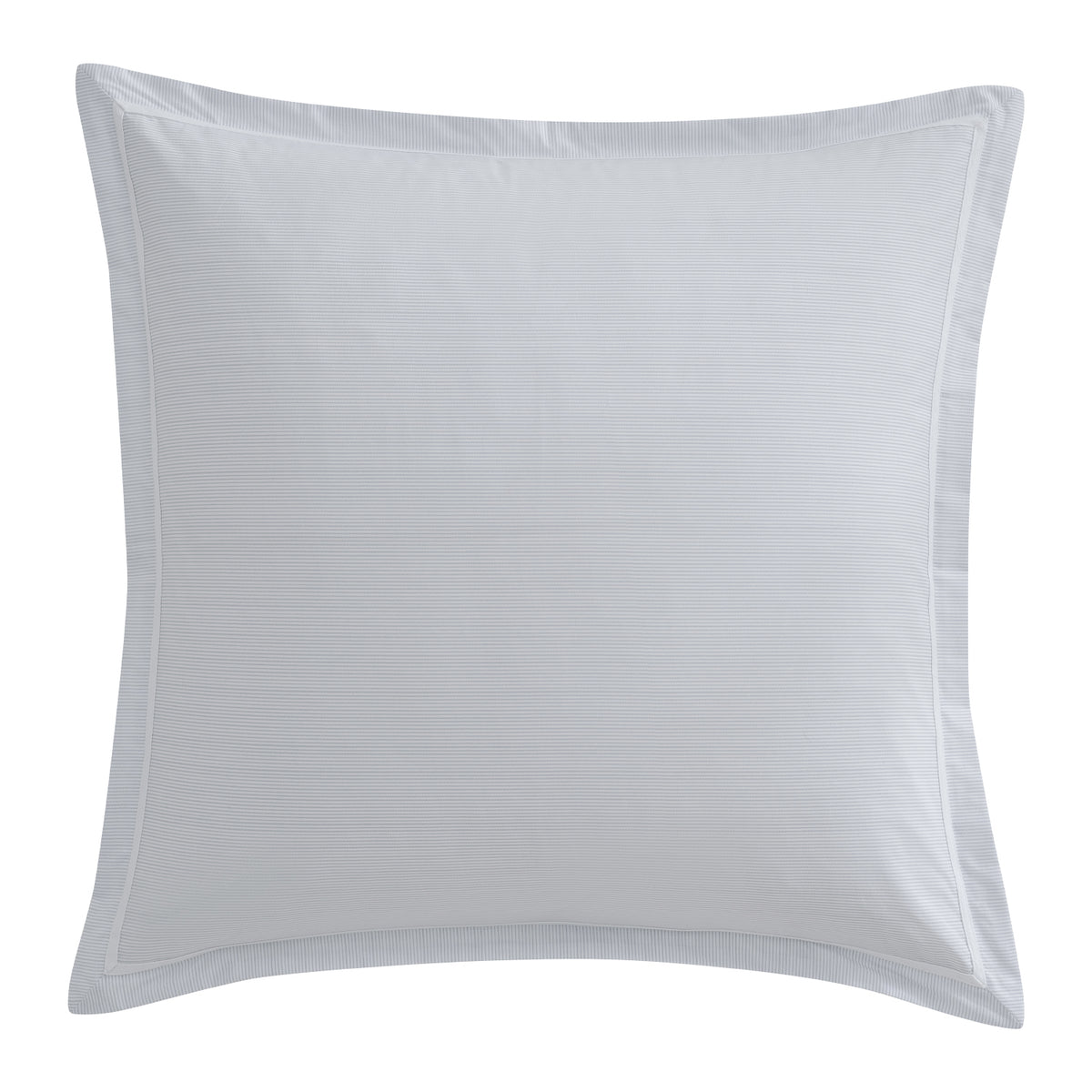 Front view of the Private Collection Hydrangea 100% Cotton Euro Pillowcase, featuring a soft grey and white fine stripe design with a tailored flange border.