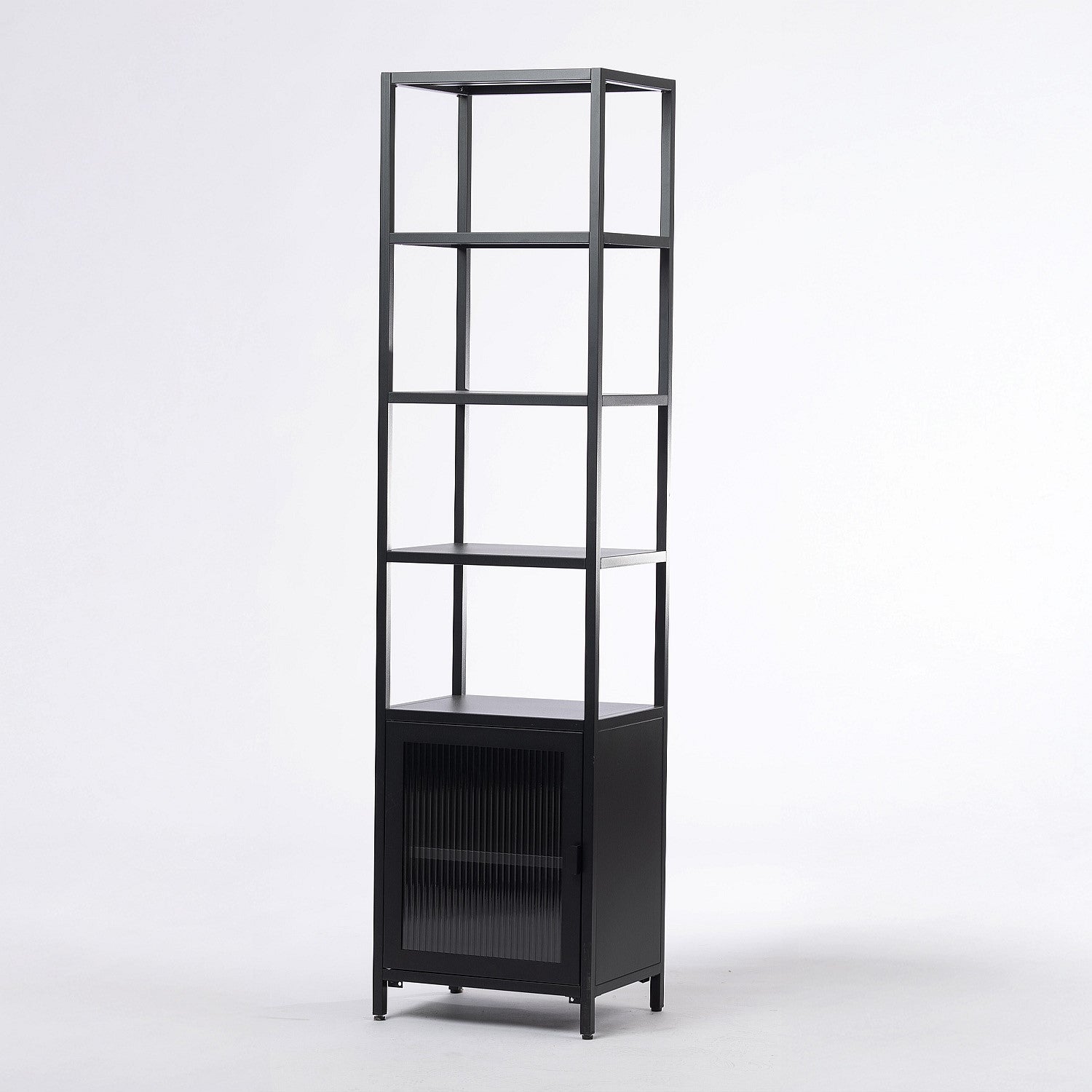 Design Republique Fluted Glass Tall Cabinet With Shelves