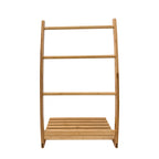 A three-tier bamboo towel ladder with a slatted base, shown against a plain white background.