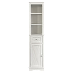 Tall white bathroom cabinet with shelves