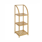 Solace Hale 3 Tier Bamboo Shelf Tall Natural shown on a white background with three open slatted shelves and a curved upper frame.