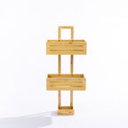 Solace Hale Bamboo Shower Caddy Natural shown front-on against a white background with two larger storage baskets and a small lower compartment.