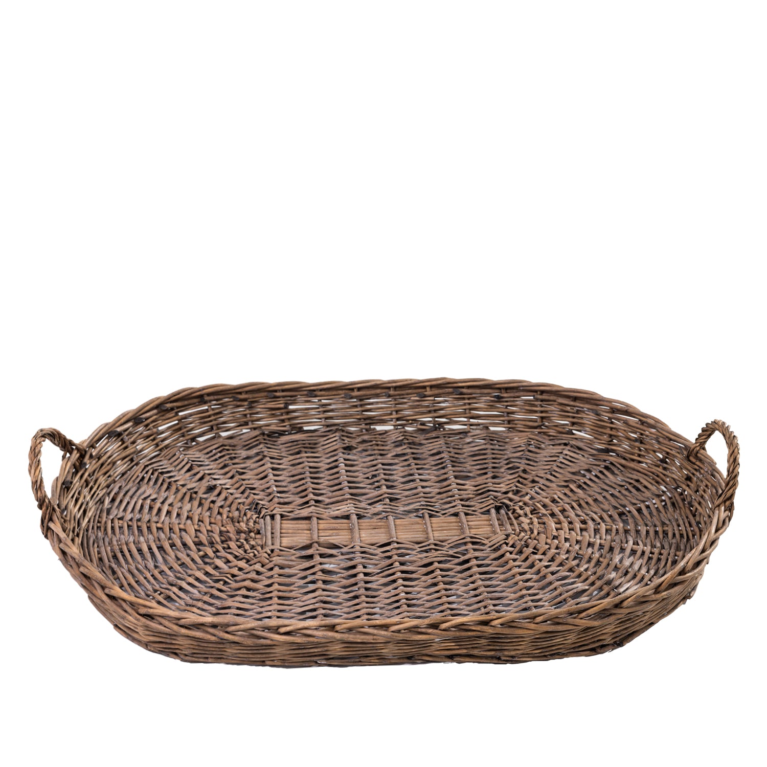 Design Republique Haven Tray Large in Natural, featuring an oval woven design with raised sides and integrated loop handles.