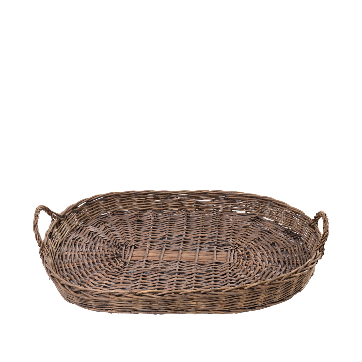 Design Republique Haven Tray Medium in Natural, featuring an oval woven design with raised sides and integrated loop handles.