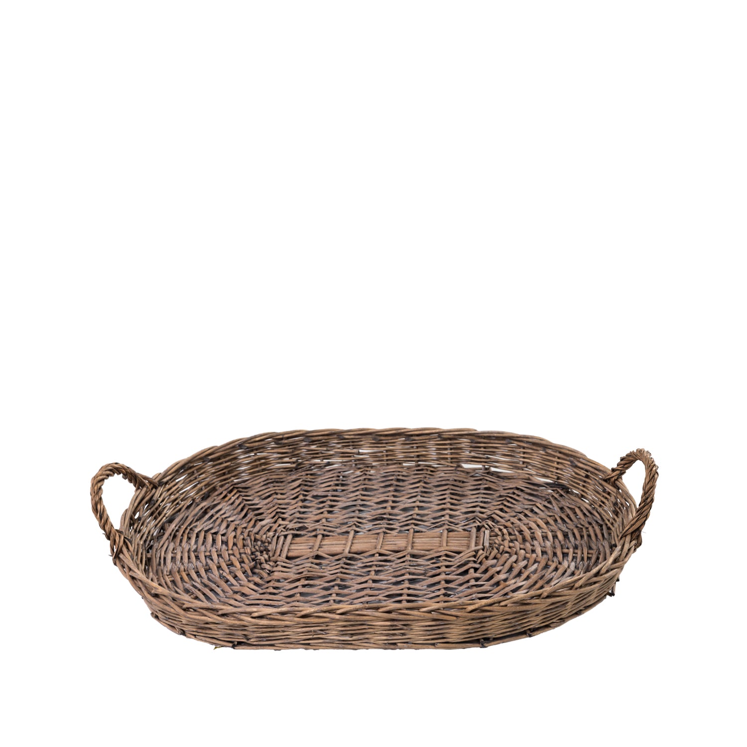 Design Republique Haven Tray Small in Natural, featuring a compact oval woven design with raised sides and integrated loop handles.