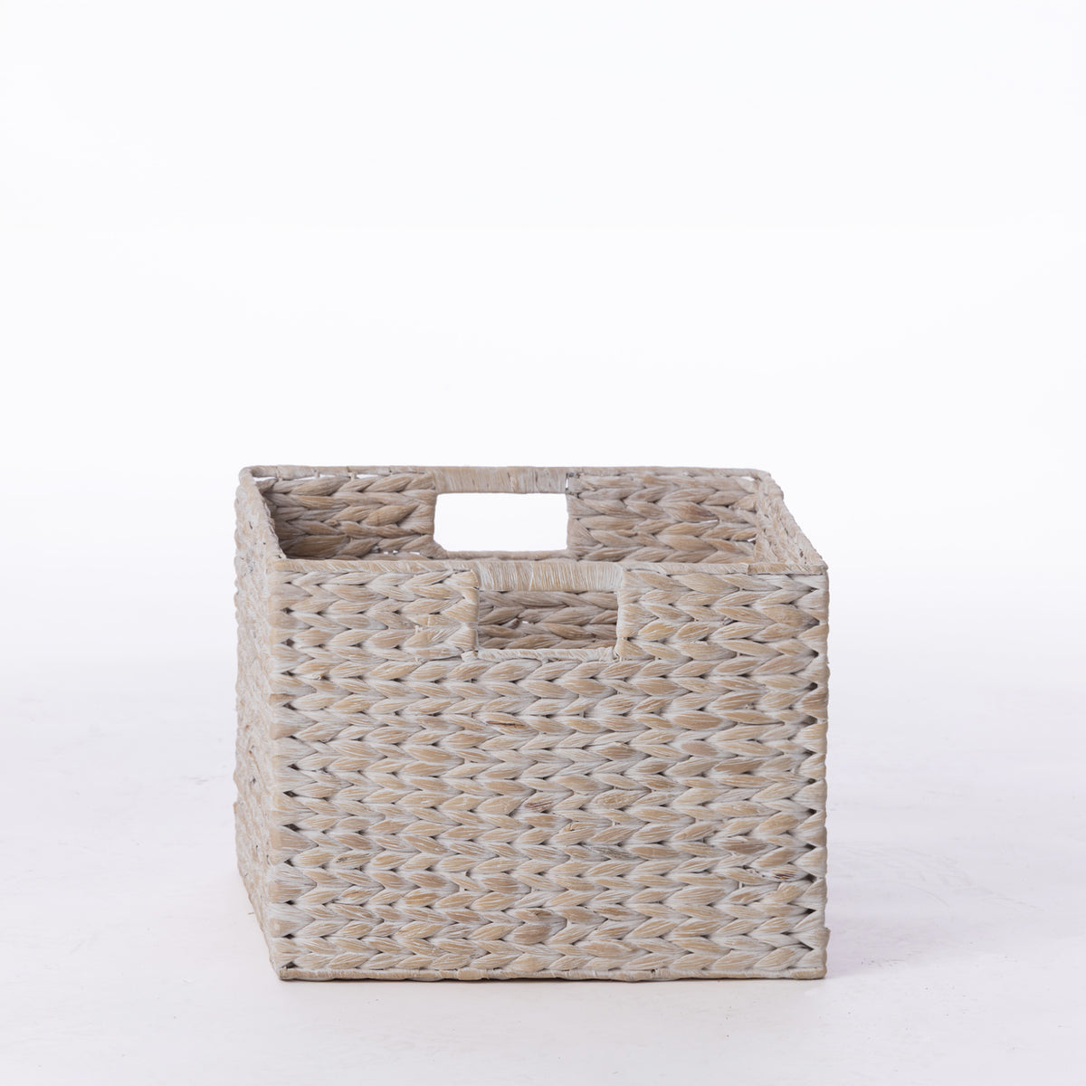 Cove Ruthie Basket Medium in White Wash, featuring a rectangular woven design with integrated carry handles.
